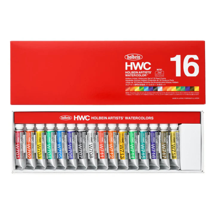 holbein 透明水彩絵具 パールカラー 5ml W791 16色セット