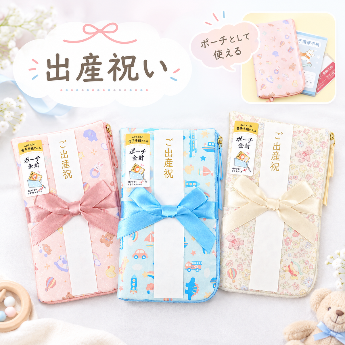 出産祝いにぴったりのポーチ型ご祝儀袋｜母子手帳が入る金封