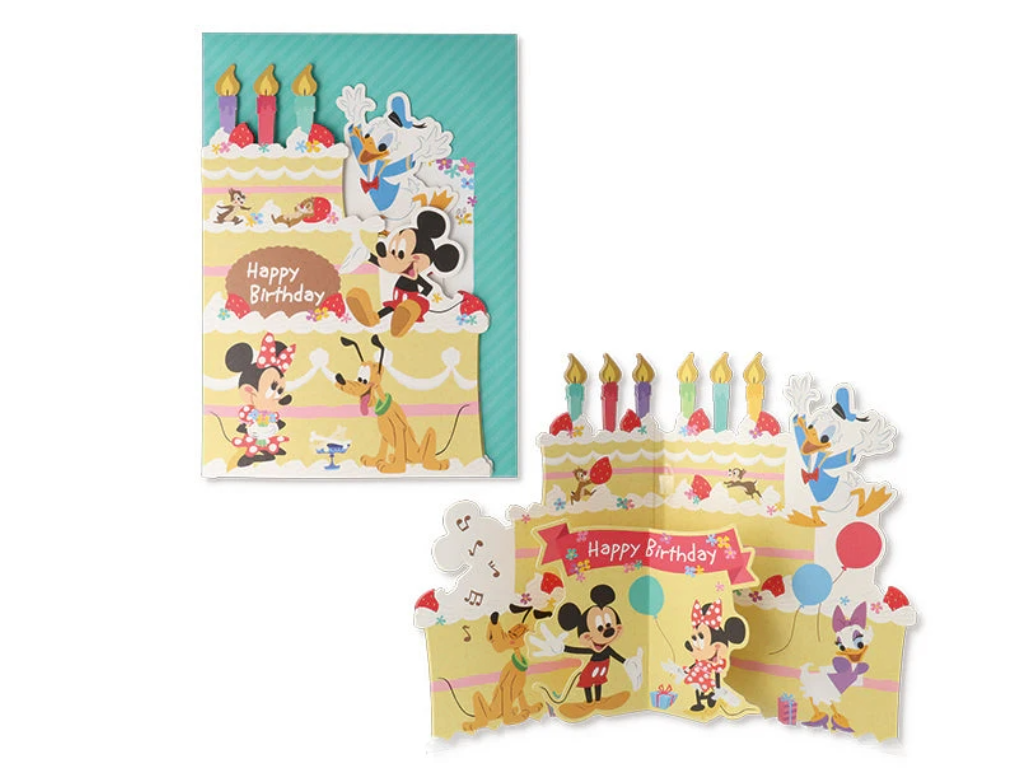 オルゴールカード 誕生お祝い ディズニー ミッキーマウス＆ミニーマウス ダイカットケーキ２