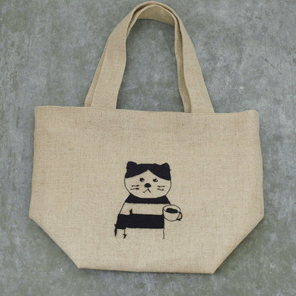 菅原しおん　リネンの刺繍お弁当バッグ